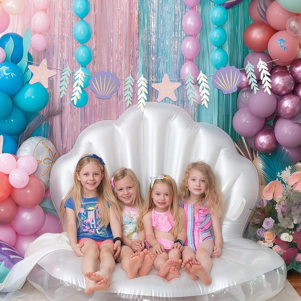 Pre-Strung Starfish Sea Shell Banner For Under The Sea Mermaid Birthday Party Decorations Ocean Coastal Nautical Bachelorette Beach Wedding Garland