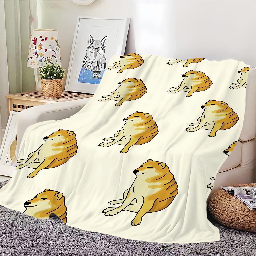Funny Cute Meme C-Cheems Dog Home Flannel Warm Comfort Soft Plush Blanket For Sofa Living Room Office Bedroom Travel Gift
