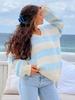 Herbst Winter Mode Lässiger Lockerer Strickpullover Schultergurt Cord Streifen Süßes Oberteil