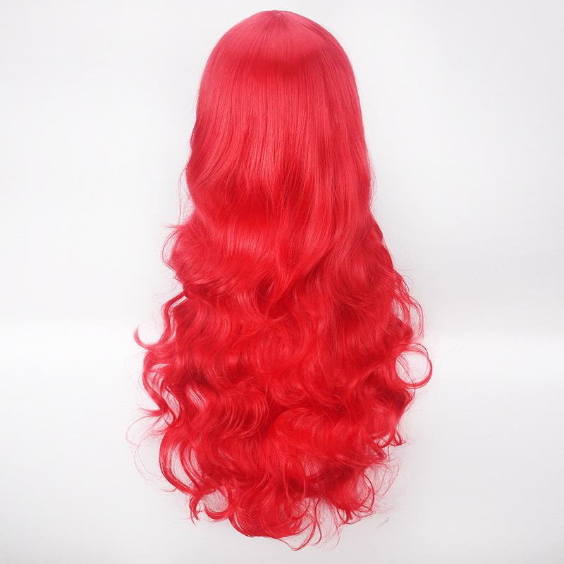 Cosplay anime wig slanted bangs red long curly hair big wave headband Synthetic fiber wig