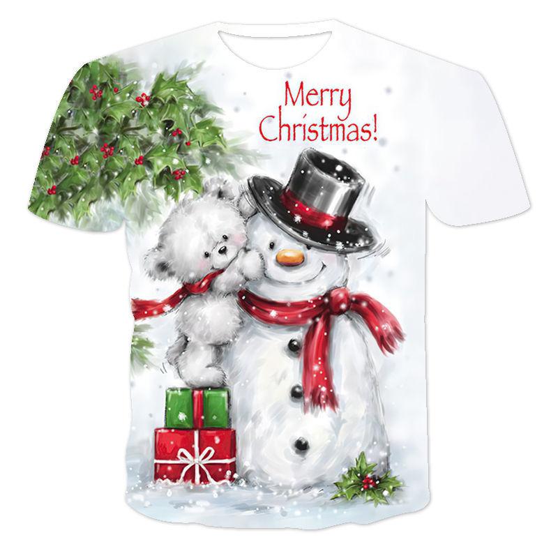 Snowman Santa Claus 3D Print Kids T Shirts Christmas Summer T Shirt Fashion Boys Girls Round Neck Tshirt Tops