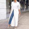 Women Lapel Collar Maxi Shirt Dress Long Sleeve Oversized Open Front Loose Casual Streetwear Tunic Cover‑Up Blouse