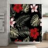 High-quality Shower Curtains Featuring a Tropical Hibiscus Pattern with Black Background In Red, Green, White, Pink Colors for H