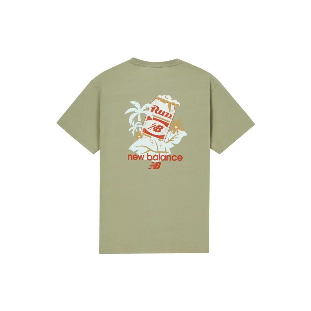 

Спортивная футболка с коротким рукавом New Balance с логотипом алфавита, мужские топы, оливково-зеленый AMT32365-FUG