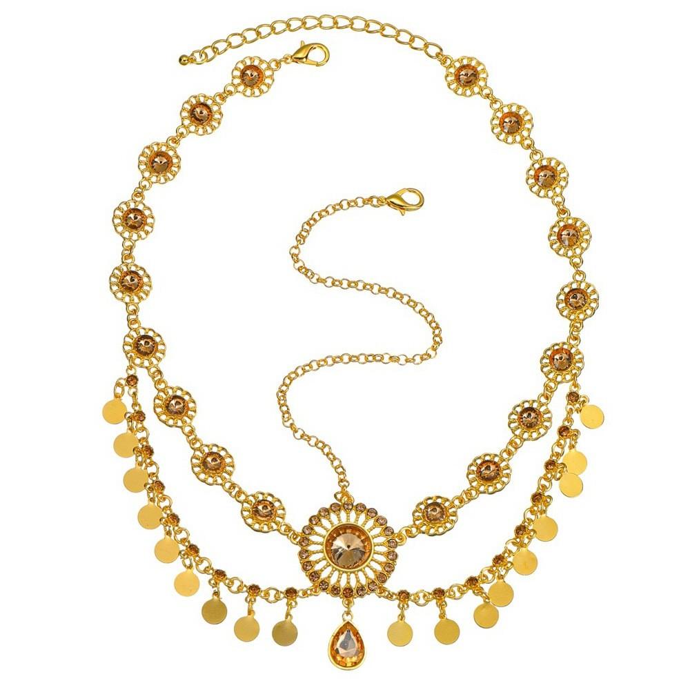 Gemstone Simulation Elegant Decoration Women Golden Headpiece With Tassel Design