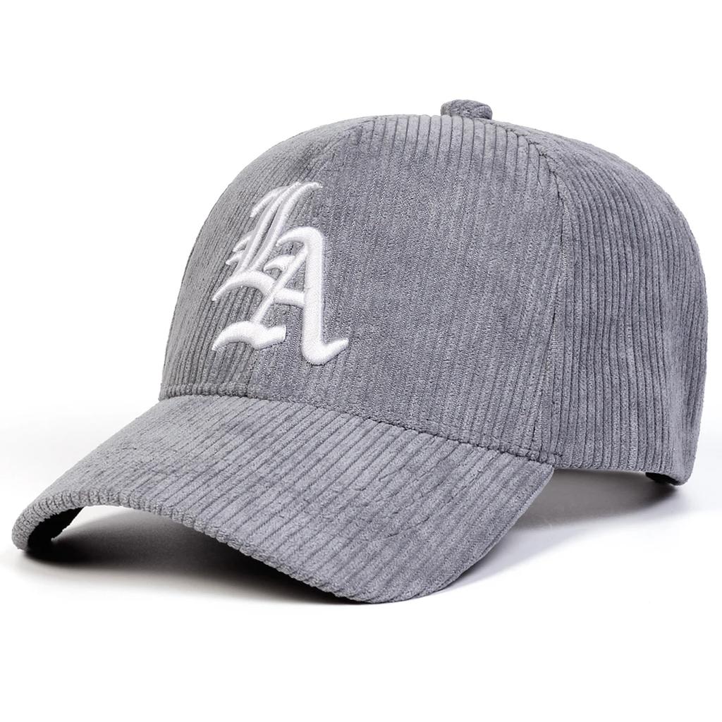 Unisex Gothic LA Embroidery Corduroy Baseball Cap Spring Autumn Outdoor Adjustable Casual Hat Sunscreen Sports Cap
