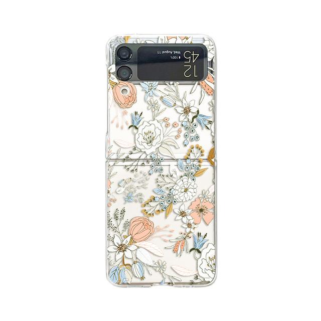 Für Samsung Galaxy Z Flip 4 3 Hülle Blume Vogel Bemalt Transparent Stoßfest PC Hart Rückseite Für Samsung Z Flip4 Zflip3 Hülle