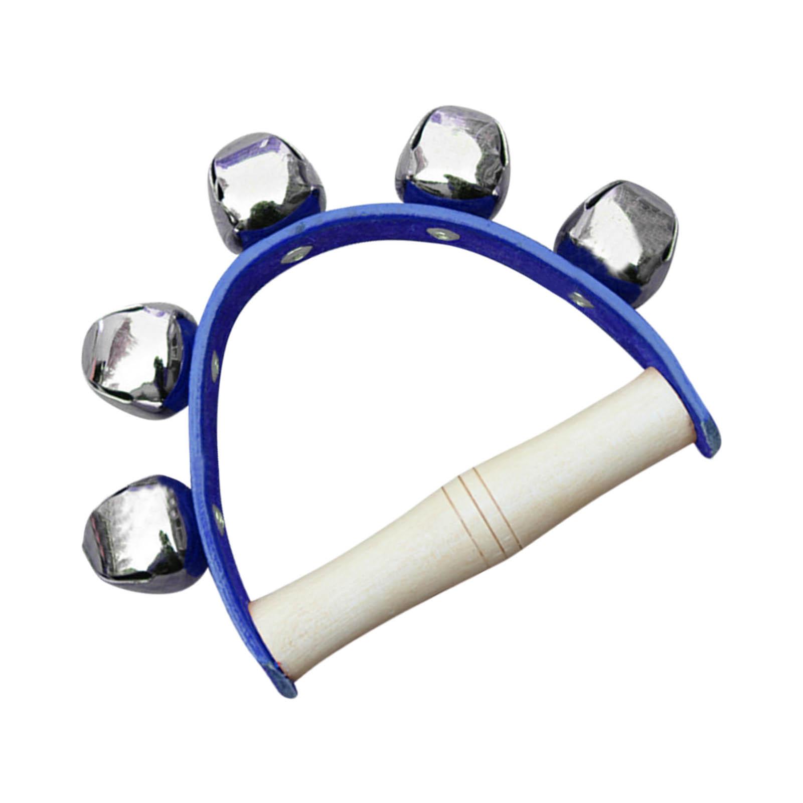 

Wrist Shaking Bell 5 Bells Wooden Handle Handheld Sleigh Bell for Kindergarten Education Blue