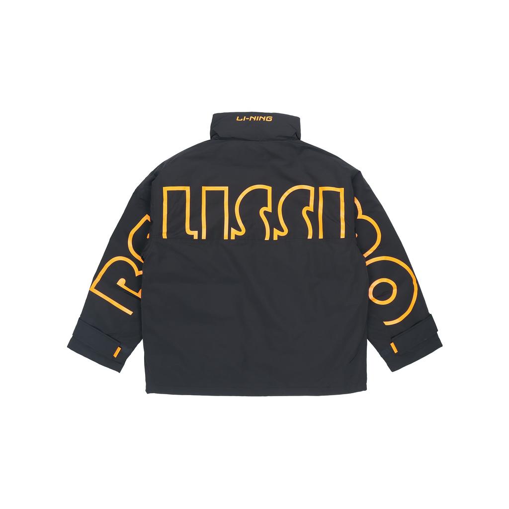 Li Ning Sport Fashion Series Letter Geometric Pattern Printed Stand Collar Down Jacket Unisex Outerwear Standard-Black AYMQ578-1