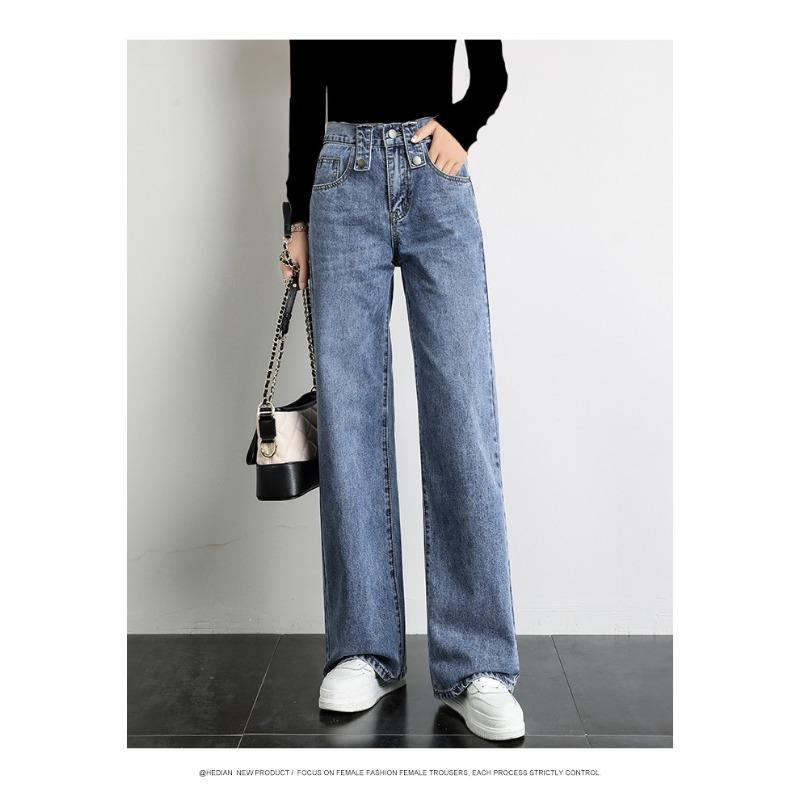 High-waisted Elastic Straight-leg Jeans Woman