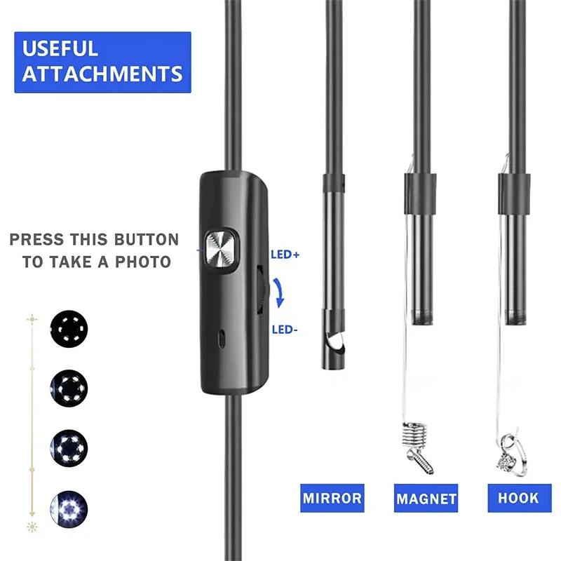 3-in-1 Pipeline HD Endoscope Camera 7 mm 6 LED Car Repair Detector Peeping IP67 Waterproof Pipeline Camera Usb Pc Android Type C