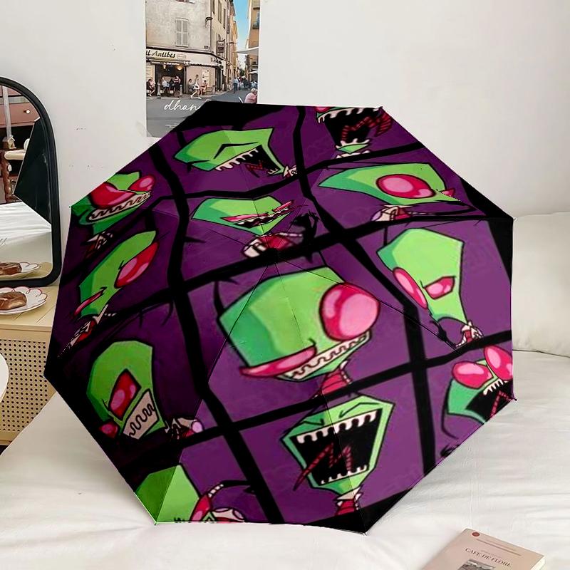 Alien-Invasion-Muster Regenschirm 8-Speichen für Reisen, Camping, Alltagsgebrauch Leichter tragbarer Regenschirm, Unverzichtbar für jede Familie Feiertage Geburtstagsgeschenk