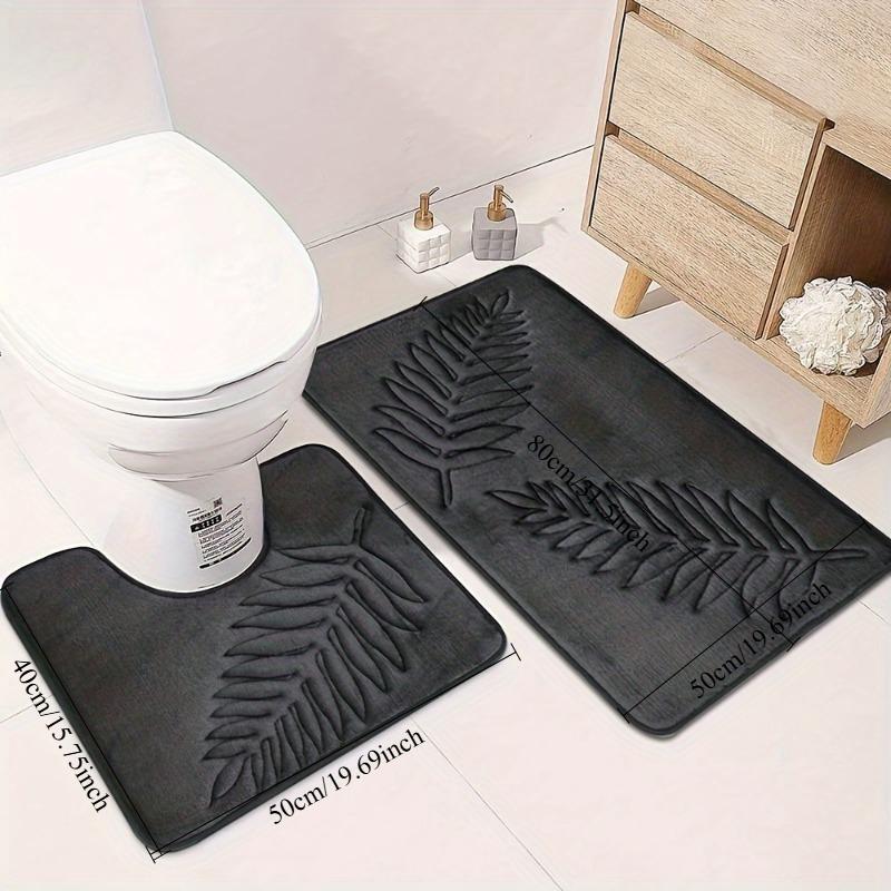 

2 шт. Коврик для ванной из пены с памятью с тиснением в виде листьев папоротника, нескользящий, впитывающий влагу, напольный коврик для ванной, туалета, дома, мягкий ковер для душа чёрный