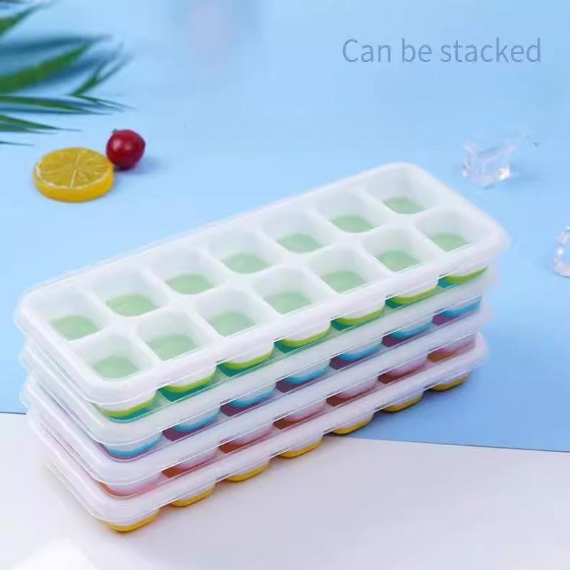 14 Grid Ice Cube Trays for Freezer Silicone Easy-Release Ice Trays with Spill-Resistant Removable Lid Homemade Ice Cube Box
