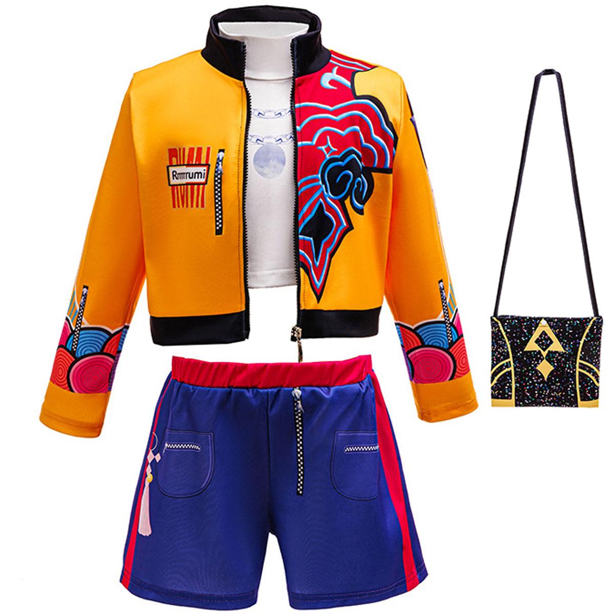 Ensemble de Tenue Mode Enfant Fille Veste Imprimée Short Costume Avec Couronne Tressée Violette Accessoires Halloween Fête d'Anniversaire Robe (as the picture,2T(tag 100)) orange