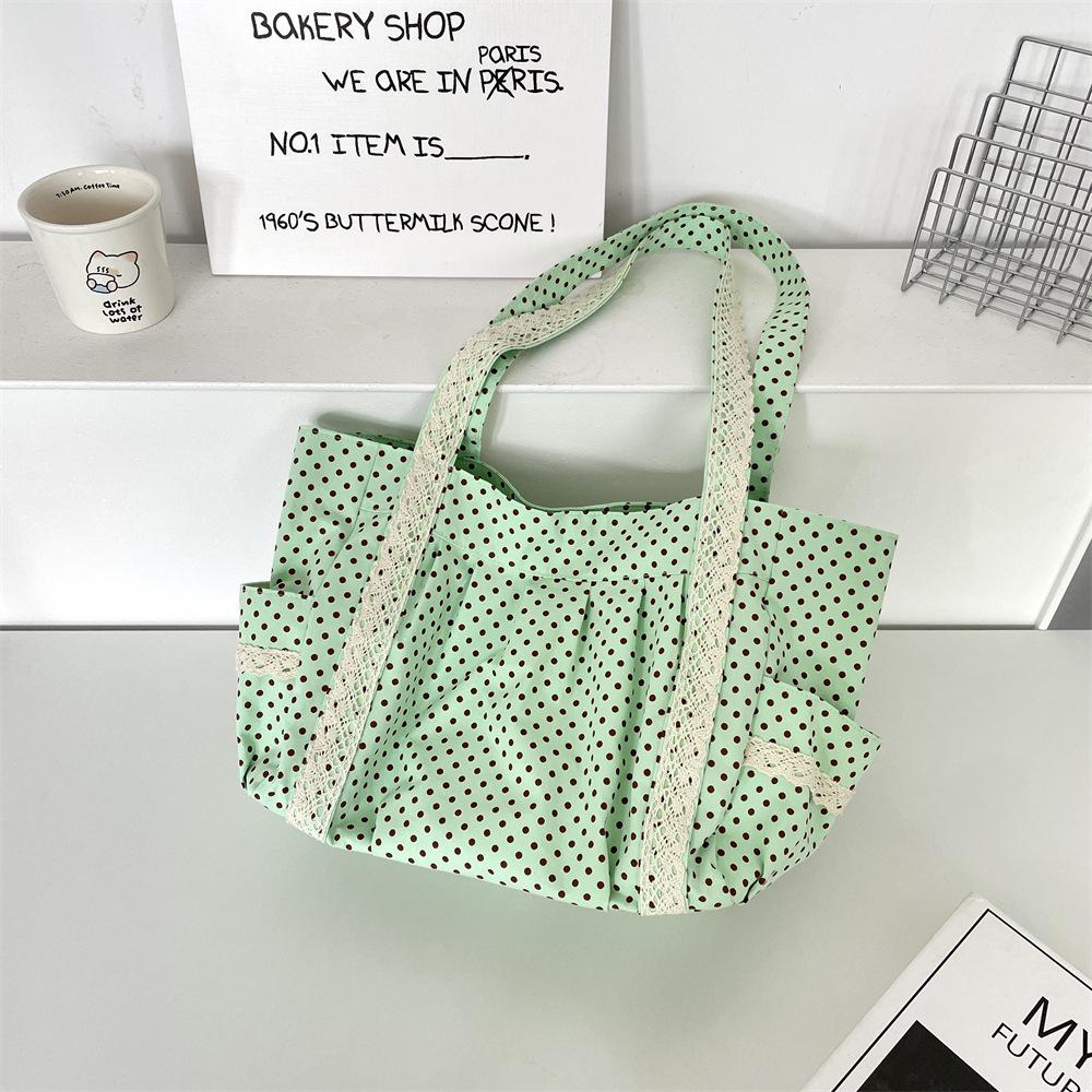 1 Polka Dot Canvas Bag Women's Niche Sweet Lace Shoulder Bag Commuter Large Capacity Tote Bag