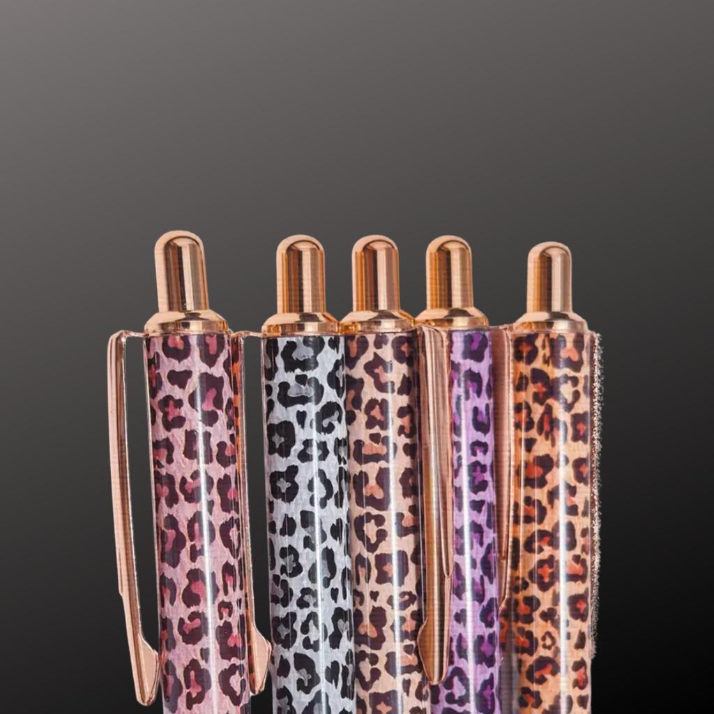 3pcs Trendy Leopard Pattern Pens - Press-on Mechanism with Vibrant Flower Film,Cute Pens Bulk, School Supplies, Creative Writing