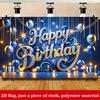 2D Plane - 1 Piece, Birthday Decoration Banner, Blue-gold Theme, 180Cm * 110Cm / 70.8In * 43.3In