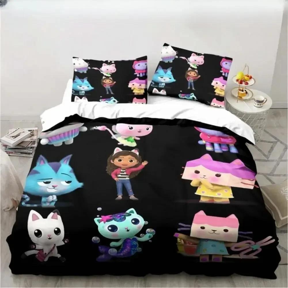 Gabbys Dollhouse Characters Bedding Set Duvet Cover Sheet Printed Bed Set Pillowcase Bed Full Queen King Size Comforter Bedroom