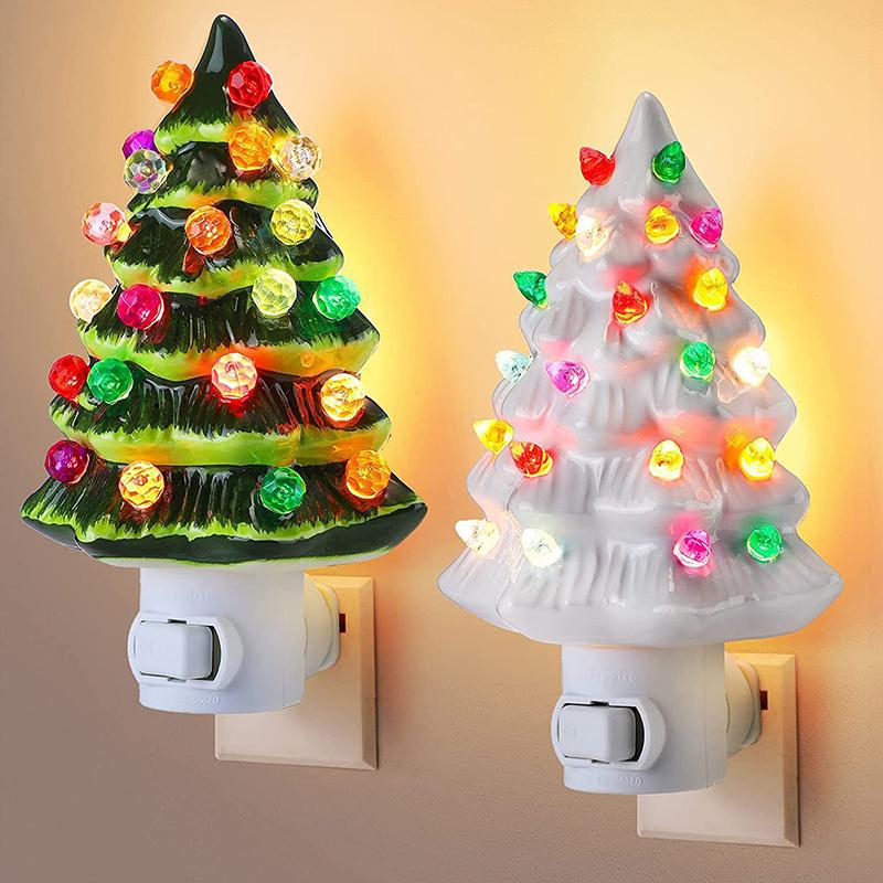 Resinous Christmas Tree Night Light Two Colours Ceramic Christmas Tree Bedside Lamp Mini Christmas Tree Bedside Lamp