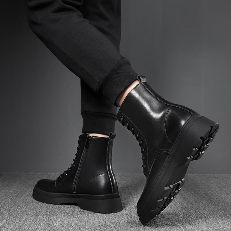 Fashion men casual stage nightclub dress platform boots black autumn winter shoes cowboy original leather boot handsome motorcycle botas