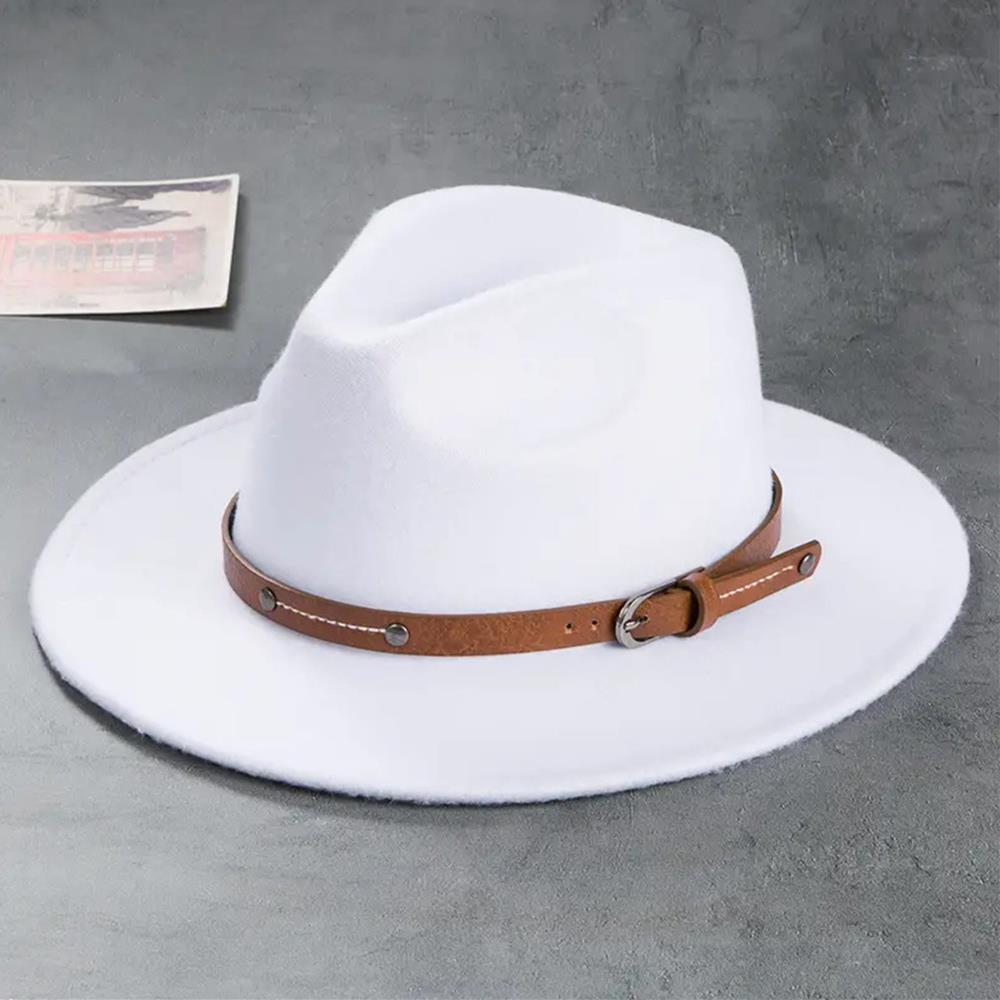 Outdoor Casual Panama Hats Autumn Church Buckle Hat With Belt Winter Retro Jazz Cap Trendy Wide Brim Felt Hats British Flat Hats