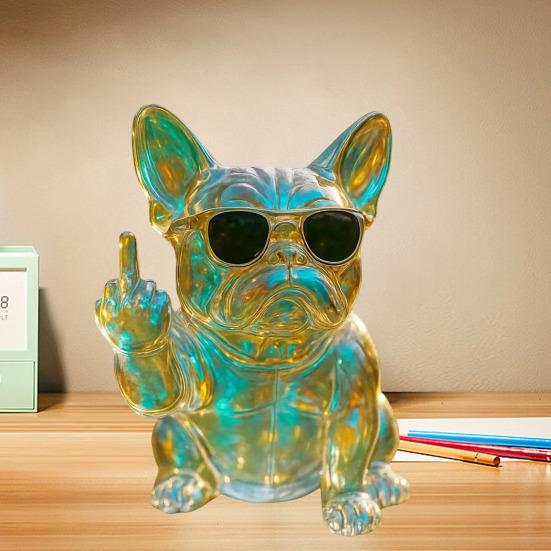 Middle Finger Bulldog Statue Resin Flip-off French Bulldog with Sunglasses Peeing Bulldog