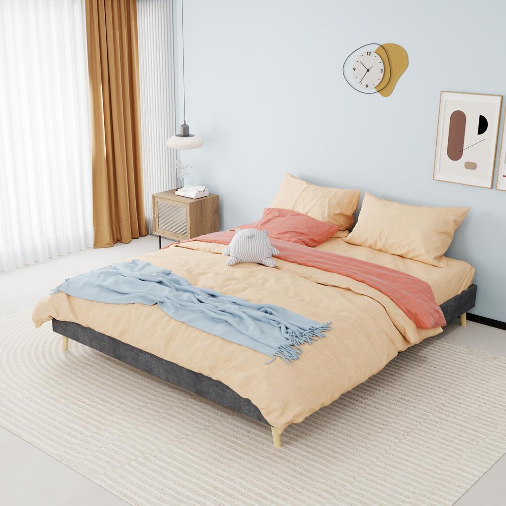 Modern minimalist bed frame, 160*200CM, gray, Dutch velvet material, does not include gas lift, does not include headboard and mattress.