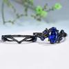 2Pcs/Set Fashion Black Gold Color Blue Rhinestone Zircon Rings For Women Full Crystal Rings Wedding Engagement Jewelry Gifts