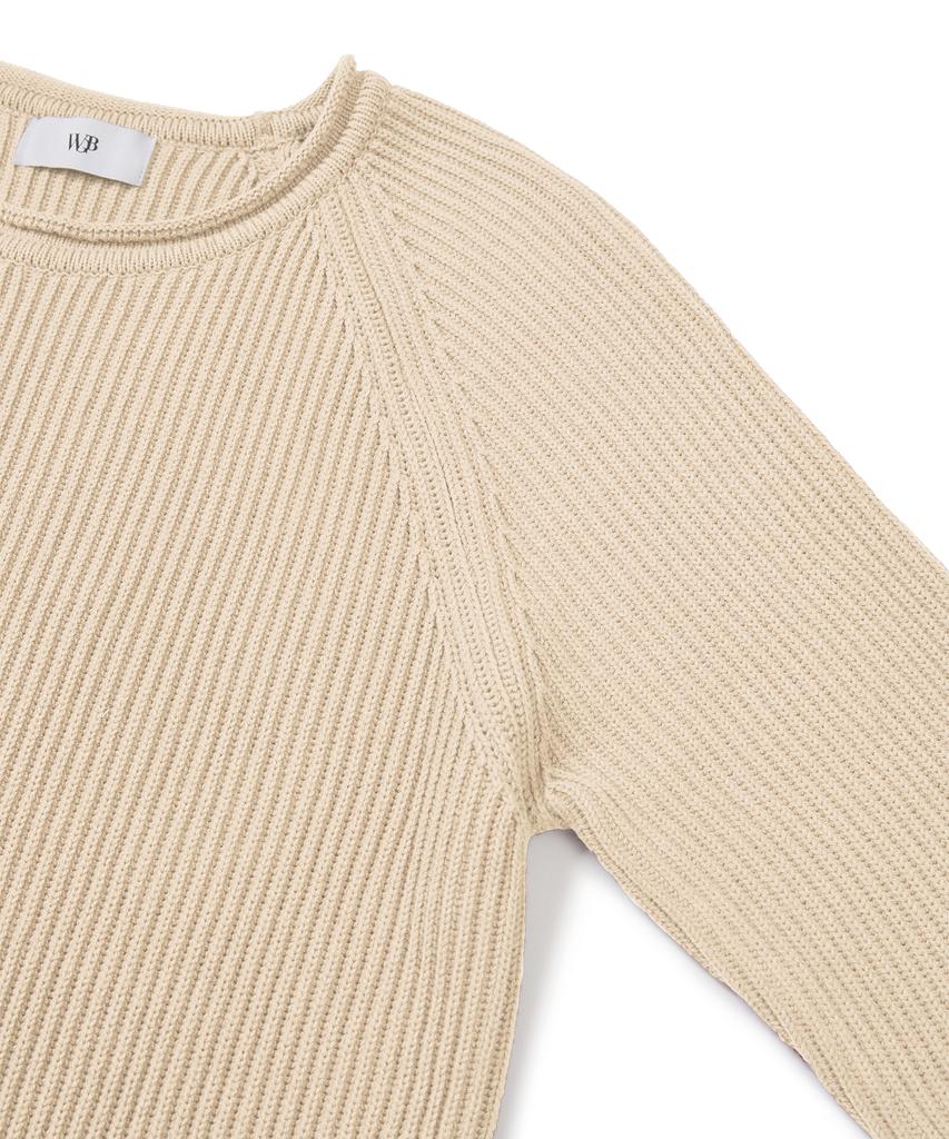 WEST GRAND BOULEVARD French Oversized Raglan Ribbed Cotton Knit Beige