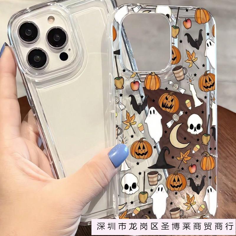 Pumpkin ghost candy is suitable for Apple 16pro mobile phone case 15pro transparent 1413 airbag 12 trend 11