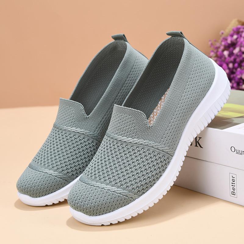 Dámské nové nadměrné prodyšné boty z flyknitu, ploché pracovní boty, síťované boty, dámské ležérní jednoboty