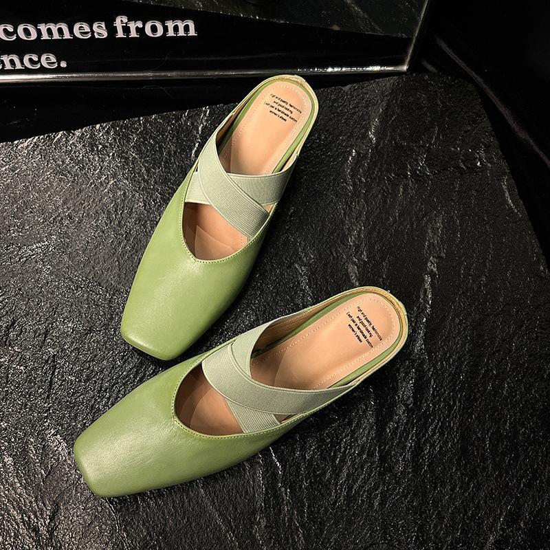 

Внутреннее увеличение высоты 5 см ~ 2025 новые эластичные туфли-крестики женские из мягкой кожи туфли с носом-пяточком квадратным носком и мыском-мешком женские сандалии 33 зелёный