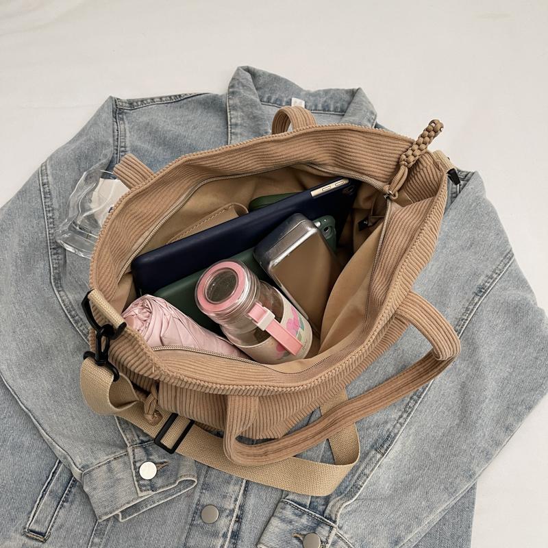 Torba typu tote z kordu, damska, dojazdowa, torba typu crossbody, duża pojemność, torba na ramię dla studentki