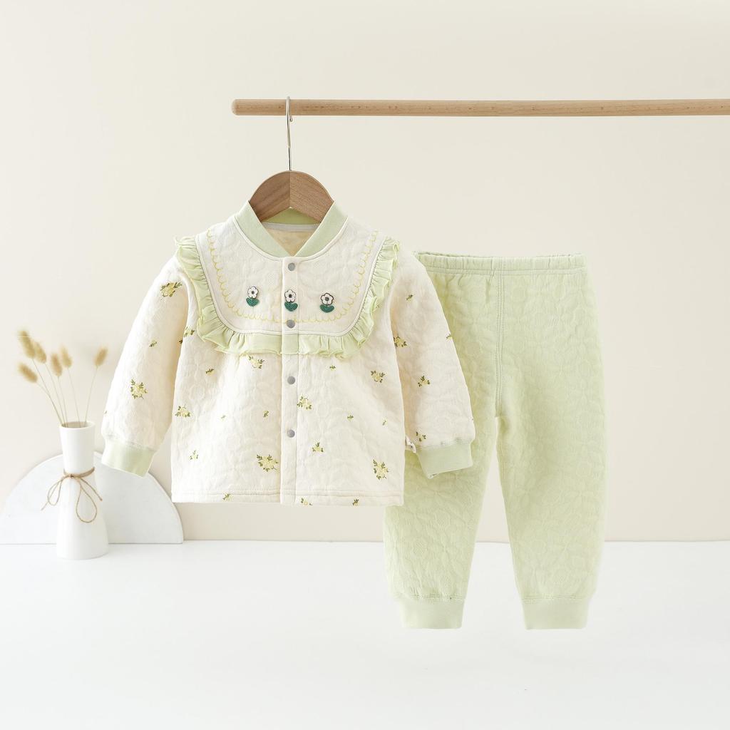 Children's Quilted Warm Underwear Set – Thick 2-Piece for Baby, Spring & Autumn.