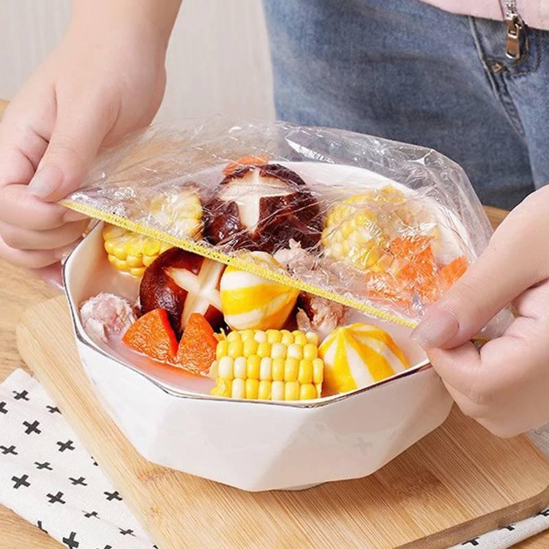100Pcs Colorful Disposable Food Cover Elastic Wrap Food Covers Fresh-Keeping Lid Plate Kitchen Nylon Colorful Storage Bags