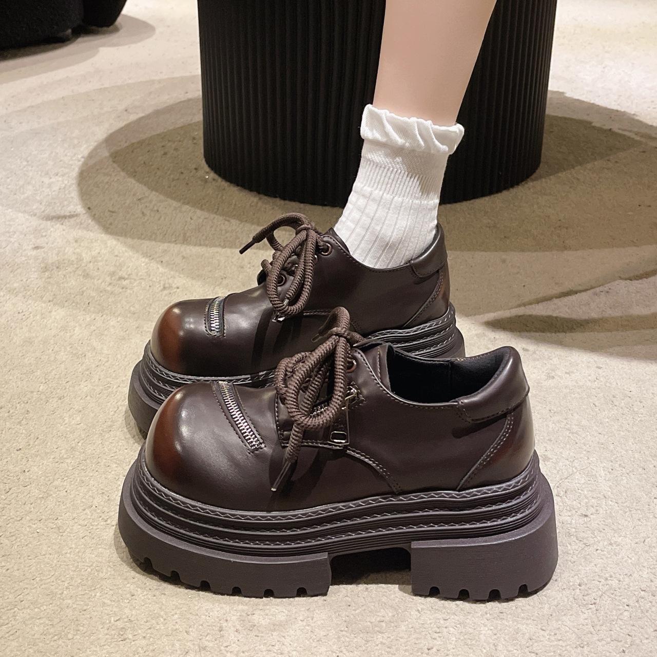 

Fashionable British style butterfly bow early spring new JK flat height retro thick sole thick heel small leather shoes 35