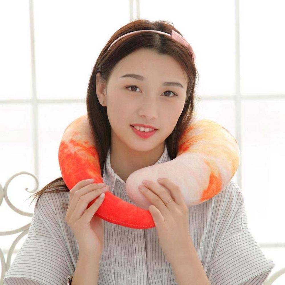 U Neckpillow Simulated Shrimp Poop Head Set Simulated Shrimp Plush Peeled Prawns Plush Toys Girl