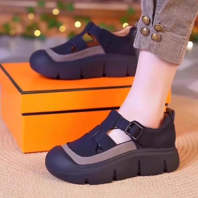 Thick Soled Sports Women's Shoes  Summer New Solid Color Lightweight Breathable Height Increasing Sports Women's Sandals