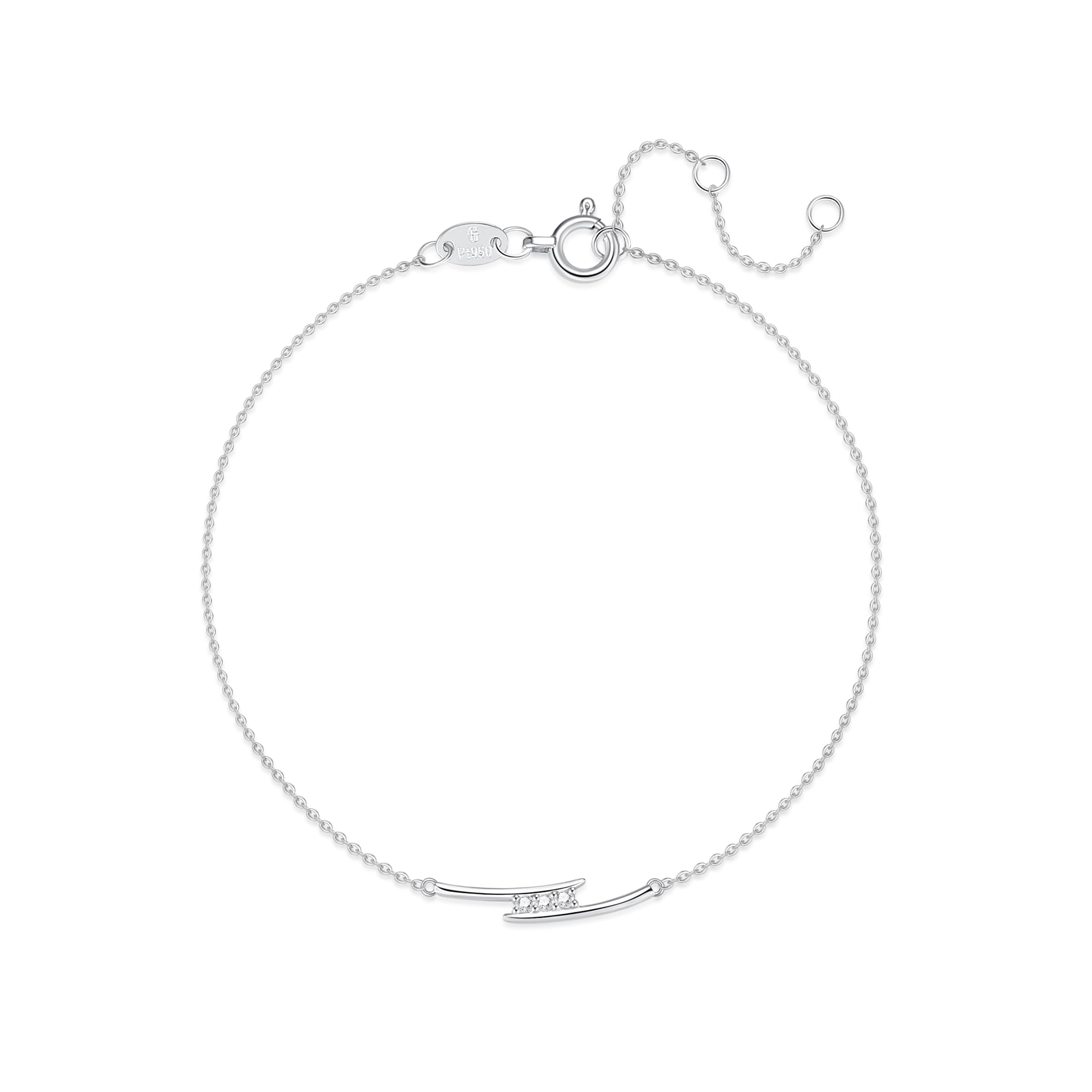 

Diamond Platinum Bracelet PT950 Lab Grown Diamond 3 Stones Horizontal Line Smile Motif Jewelry Day Christmas Anniversary Birthday Present Gift