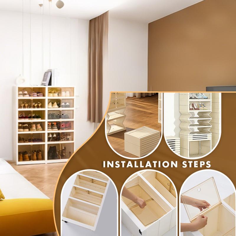 Multi Layer Stackable Clear Door Shoe Box Cabinet Snap Together Dust Proof Shoe Storage Organizer For Home Closet Hallway