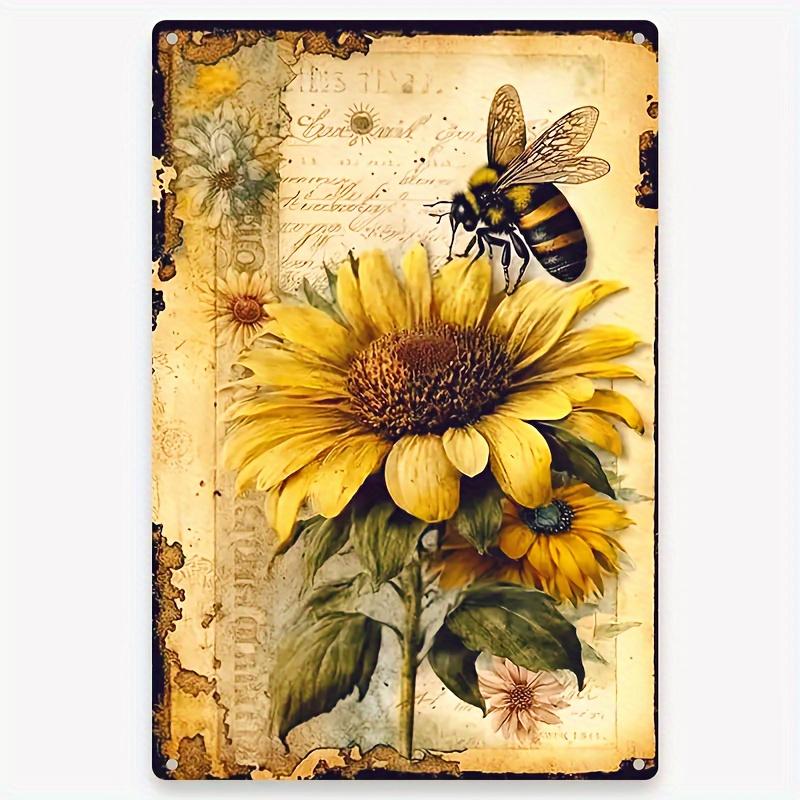 

1pc Sunflower Bee Wooden Sign - Vintage Style 8×12 Inch Wall Art Decor for Home 20cm x 30cm
