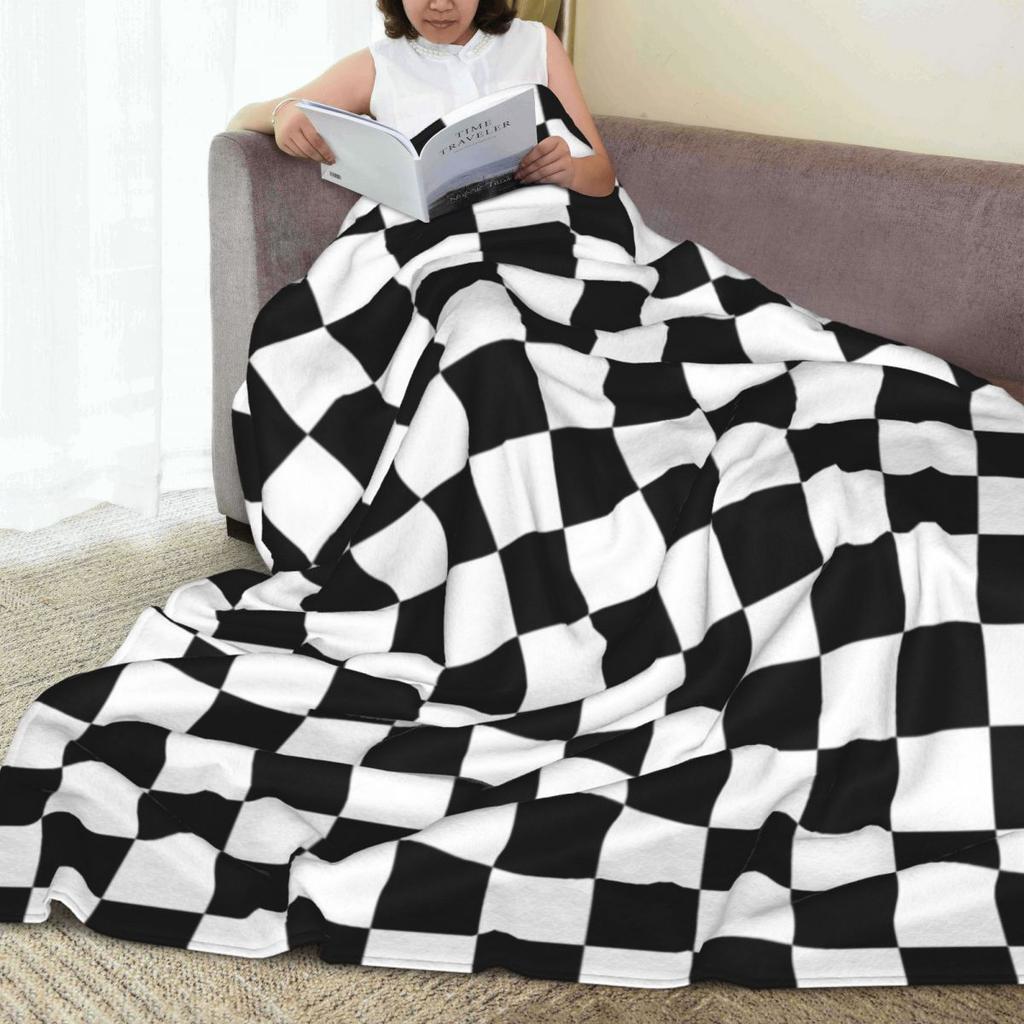 Plaid Decor Black White Checkered  Blanket Flannel Sofa Throw Blanket Super Soft for Home Bedroom Travel Throws Bedspread Quilt
