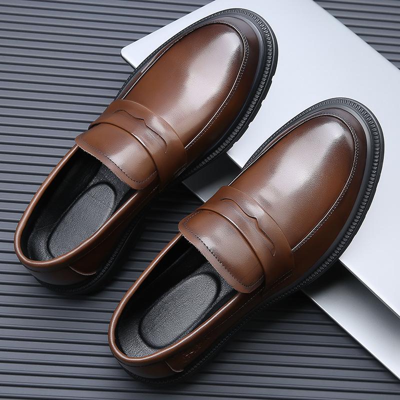 High-end men's leather shoes soft-soled formal wear business 2025 new black heightening leather casual groom wedding shoes men