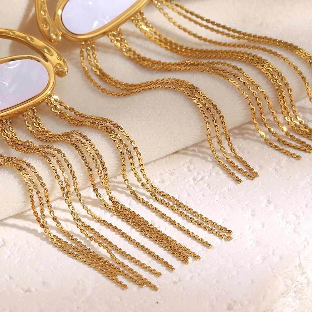 MamacitaSlay 316L Stainless Steel Shell Jellyfish Shaped Long Tassel Earrings Party Waterproof Jewelry Women's Charm Earrings