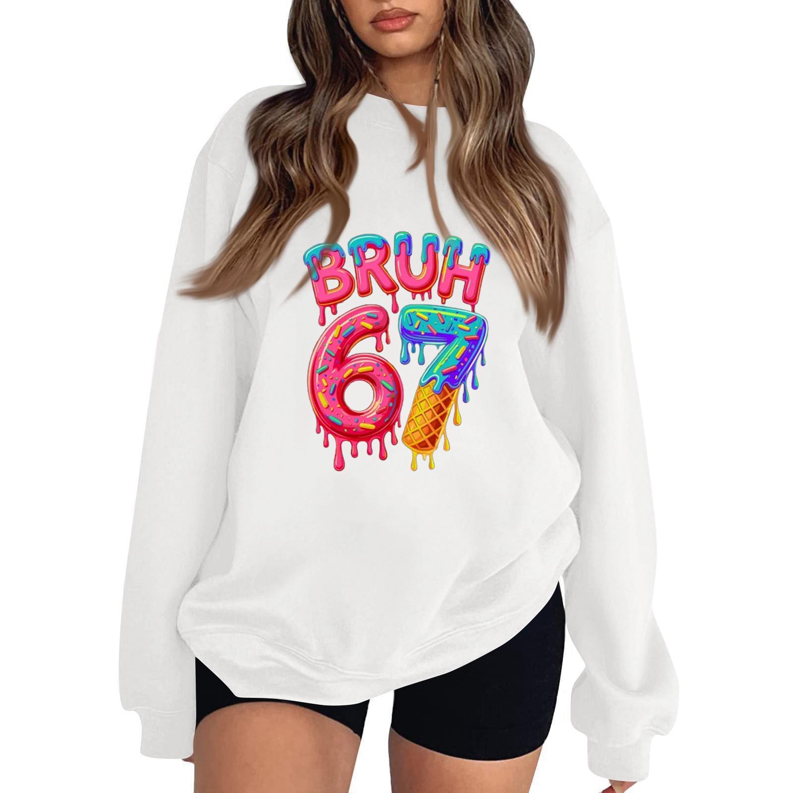 

Women s Fashionable Casual Long-Sleeved Round-Neck Printed Pullover Sweatshirt XL