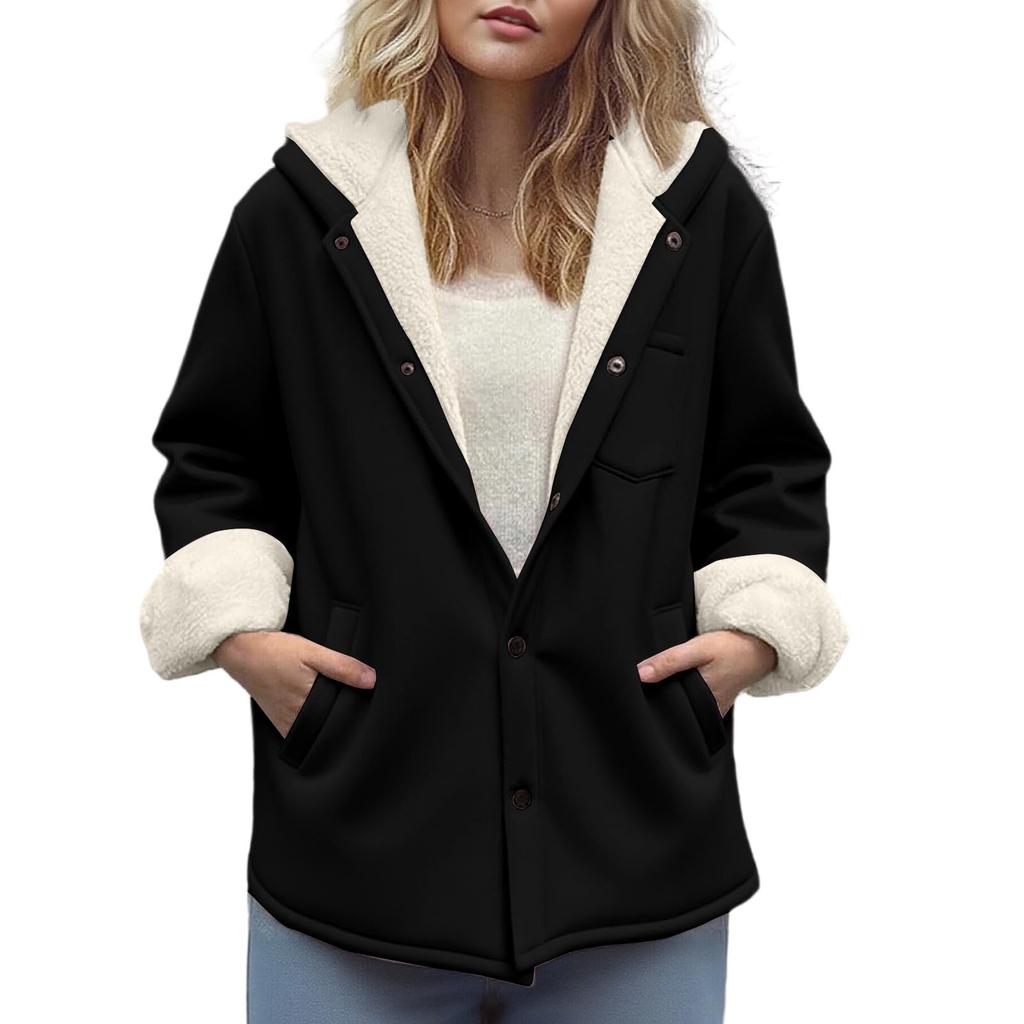 Dámská módní jednobarevná mikina s kapucí, dlouhým rukávem, knoflíky a kapsami, teplá bunda