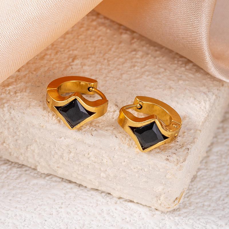 Elegante Wassertropfen Lila Zirkon Rhombus Titanstahl Ohrringe - Damen Hochwertige Nicht-verblassende Herzstecker