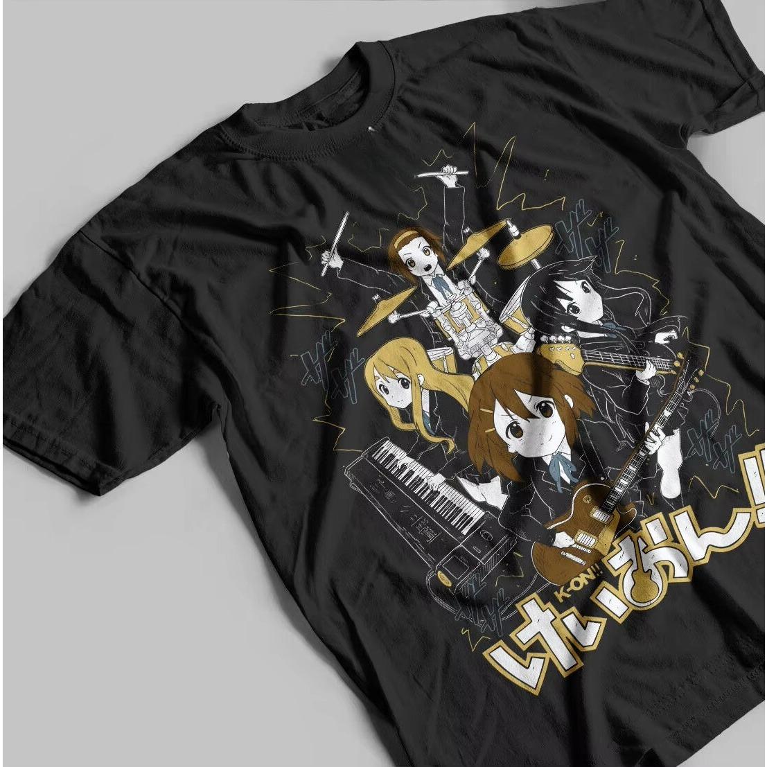 Summer Hot Selling KOn Tshirt Japan Anime Cartoon Music Series Unisex Gift Black Tshirt Size Mens Round Neck Tshirt L