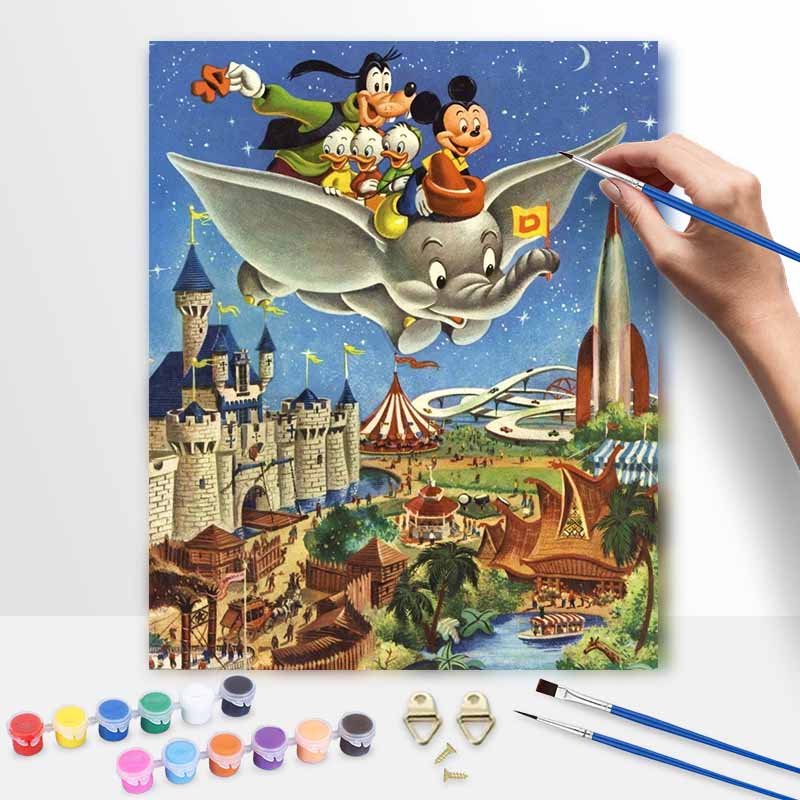 Disney Oil Painting Kit Canvas Retro Park DIY Home Decor GiftArt 129 characters. 20x30cm